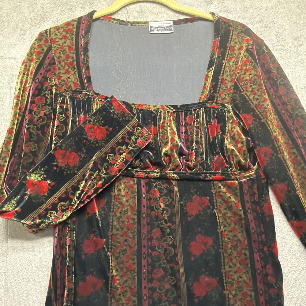 Y2K Burnout Velvet Milkmaid Top Square Neck Boho Fairycore Long Sleeve Womens